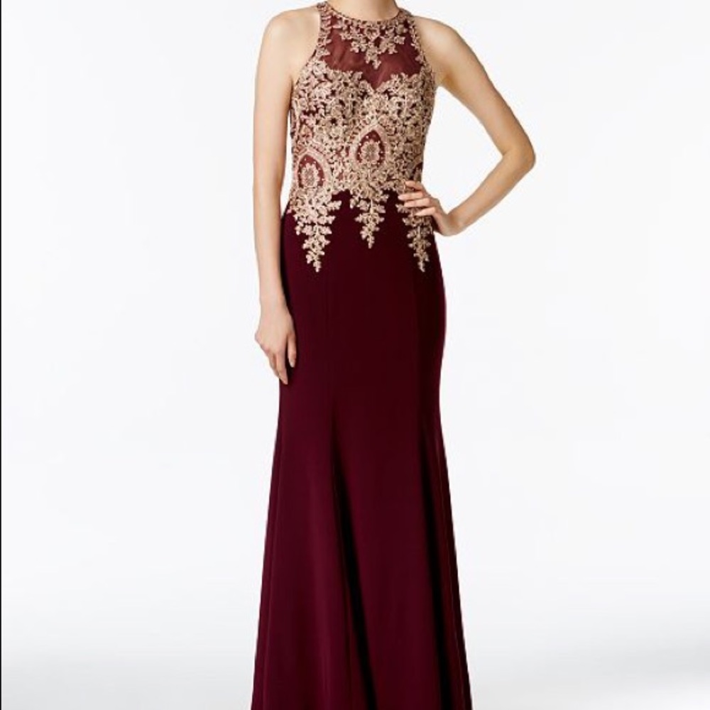 Gold Burgundy Prom Dress